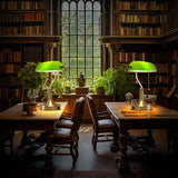 Liylan Banker Desk Lamp Green Glass, Antique Desk Lamps with Brass Base, Traditional Library Table Lamp with USB A and Type C Charging Port
