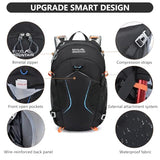 MIVENTO Hiking Backpack with Front Open Pockets, Wire Support Rear Panel, Splash-Resistant Nylon, for Men Women Outdoor Travel (Black)