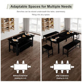 Feonase 5-Piece Dining Table Set for 4-8 People, 63" Large Extendable Kitchen Table Set with 2 Benches and 2 Square Stools