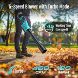 YARDCARE Electric Cordless Leaf Blower with Battery and Charger, 5-Speed + Turbo Mode, 4.0Ah Lightweight Battery Powered Powerful Blower for Blowing Leaves