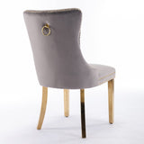 MOOLSUN Velvet Dining Chairs Set of 8, High Back Side Chairs, Modern Padded High-End Tufted Upholstered Chairs with Button-Tufted Back & Rear Pull Tabs, Gold Plated Leg E-Gray(Gold Plated Leg)