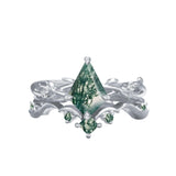 Oseew Moss agate engagement ring set Wedding Ring(Moss agate) Kite