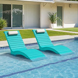 Compsia Pool Lounge Chairs Outdoor Set of 2，Aquawave Lounge Chair, HDPS Long Pool Chairs for in Pools, Weighted All Weather Tanning Chair with Headrest for Outside Beach Patio Sun Bathing Hotel, Blue