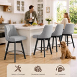 REONEY Counter Height Swivel Bar Stools, 24" Upholstered Barstools Set of 3