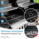 3 Burner Propane Gas and Charcoal Grill Combo with Side Burner & Porcelain-Enameled Cast Iron Grates, 37,000 BTUs 685 SQIN Dual Fuel Outdoor BBQ Grill