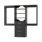MODCART Modular Closet Organizer, 66" Wide with Hanging and Drawers, Wood Tower Storage for Walk-in Closets, Wall-Mounted Black Wardrobe Kit