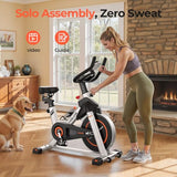 YOSUDA Exercise Bike, Brake Pad Stationary Bike for Home with Exclusive App, Magnetic Indoor Cycling Bike with 350 lb Weight Capacity, Low Noise, Grey