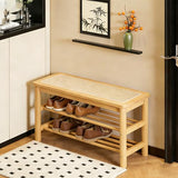 latifolia Shoe Rack Bench, 3-Tier Bamboo Shoe Bench with Breathable Rattan Seat Cushion, Shoe Storage Rack for Entryway(Nature,23.62''L)