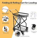 LeleCAT 2-Tier Storage Cart with Wheels, Heavy Duty Folding Rolling Cart