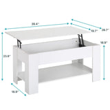 Dlewmsyic Lift-Top Coffee Table, 39.4" Height Adjustable Wood Coffee Table with Hidden Compartment and Lower Storage Shelf for Living Room(White)