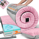 Gaialoop 3 Inch Memory Foam Camping Mattress, Dual Layer Thick Sleeping Camp Pad for Car Tent Cot, Roll-Up Portable Glamping Floor Bed for Guests Sleepover[Full: 75 * 54 * 3"] Sakura Pink