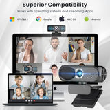 1080P Webcam with Microphone, Noise Cancellation, Privacy Cover, Wide-Angle Lens, Auto Light Correction, Plug & Play USB Webcam