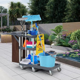 3 - Shelf Heavy - Duty Commercial Janitorial Cart with Wheels - 16 - Gallon Trash Bag Included, 220 Lbs Capacity