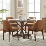 VKNOW Dining Chairs Set of 4, Faux Leather Wooden Kitchen Chairs, Brown