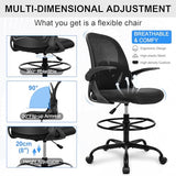Primy Drafting Chair Tall Office Chair with Flip-up Armrests Executive Ergonomic Computer Standing Desk Chair (Black)