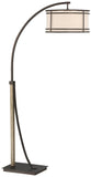 Franklin Iron Works Gentry Industrial Rustic Farmhouse Arc Floor Lamp with USB Charging Port 71 1/2" Tall Oil Rubbed Bronze 2-Light Oatmeal Fabric Drum Shade for Living Room Reading Bedroom Office