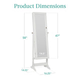 Best Choice Products Freestanding Jewelry Armoire Cabinet, Full Length Standing Mirror, Lockable Makeup Storage Organizer, w/Velvet Lining, 3 Angles, Lock, Accessory Pouch, 5 Shelves - White
