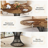 Round Conference Table for 4-6, 47-Inch Conference Room Table with Thickened Tabletop and Metal Base, Rustic Brown
