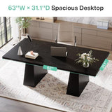63-Inch Executive Desk, Large Office Computer Desk with Double Pedestal, Modern Simple Workstations Writing Table, Black
