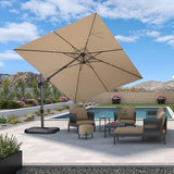 PURPLE LEAF 9' X 12' Left-right Tilt Patio Umbrella Outdoor Cantilever Swivel Rectangle Umbrella with Tilt Aluminum Offset Umbrella with 360-degree Rotation for Garden Deck Pool Patio Beige