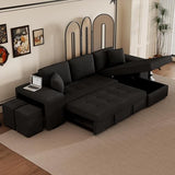 104.5 inch Reversible Sleeper Sectional Sofa with Pull Out Bed , Convertible L Shaped Sectional Couch with Storage Chaise and 2 Stools
