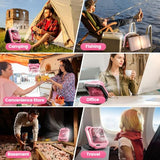 26800mAh Portable Fan Rechargeable with 18W Detachable Solar Panel, Quiet Battery Powered Camping Fan Cordless with LED Lantern,3 Speed,Timer,USB-C,for Bedroom Tent Home Office Desk Hurricane(Pink)