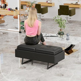 Leather Bench Waiting Room Chairs - 2 Seat Office Guest Reception Bench with Cushion