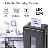 15-Sheet Super Micro Cut High Security Level P-5 Heavy Duty Paper/CD/Card Shredder for Home Office