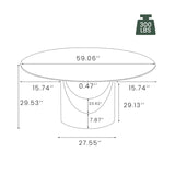 POVISON 60" Sintered Stone Glossy White Round Dining Table Set for 6 With Modern Chairs for Living Room, Kitchen (7 Pieces)