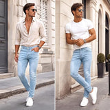 GINGTTO Blue Jeans Men Skinny Slim Fit Stretch Flex Denim Pants 34x30