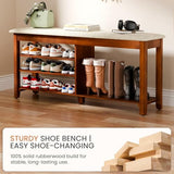 FAGAGA Shoe Bench with Flip-Top Storage, Solid Wood Entryway Bench with Cushion, Adjustable Shelf, Shoe Rack Front Door Entrance Organizer for Hallway, Living Room, Mudroom (Beige, 47.2" L)