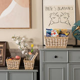 OIAHOMY Wicker Storage Baskets, Paper Rope Shelf Bins, Decortive Baskets for Organizing, Set of 3-Yellow & White