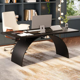 Executive Desk, Black Top Desk Modern Home Desk with Arched Design Legs for Study, Office
