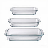 High Borosilicate Glass Baking Tray 3-Piece Set, 2.3 Quarts+1.6 Quarts+1.0 Quarts Rectangular Glass Baking Dish Container for Microwave and Oven, Suitable for Cooking, Baking Bread, Cakes and Meals