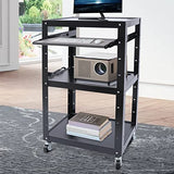 Steel AV Cart on Wheels with Pull-Out Keyboard Tray, 4-Tier Height Adjustable Rolling Media Cart