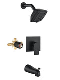 Black Shower Head and Handle Set 5 Inch Bathtub Faucet Shower Faucet with 6-Spray Shower Head Shower Valve Kit Modern Shower Set High-Pressure Shower Trim Kit