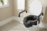 KMINA 4 Inch Soft Raised Toilet Seat with Handles and Lid, 220 lb Capacity, Fits Round & Compact Elongated Bowls up to 15" Wide, Tool-Free Clamp-On Riser, Black