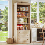 Vyre 71" Tall Farmhouse Bookshelves with Glass Doors and Drawers