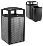 Commercial Trash Can with Locking Lid – Heavy-Duty Weather-Resistant Metal Garbage Bin with Removable Liner for Parks