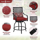 Sophia & William Outdoor Swivel Bar Stools Set of 4 Patio Bar Height Bistro Dining Chairs, All-Weather Patio Metal Furniture Set with Armrest and Red Cushion for Garden Lawn Backyard