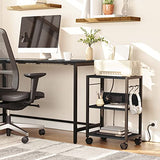 MAHANCRIS Industrial Printer Cart, 3-Tier Mobile Printer Stand, Rolling Cart with Power Outlets and USB Ports, Home Printer Stand with 2 Hooks, for Office, Living Room, Black PTHB40E01
