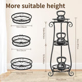 4 Pcs Gardening Set – 3 Tier Black Metal Plant Stand for Indoor Outdoor Large Planters and 3 Pcs Garden Tools Set