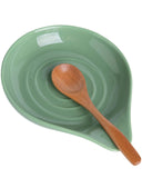 KITCHENLESTAR Ceramic Spoon Rest for Stove Top, 6.1 x 5 Inch Large Spoon Holder for Cooking Utensils, Spatula & Coffee Spoons, Farmhouse Kitchen Décor(Green 1pc)