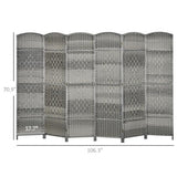 Room Divider, 6 Ft 6 Panel Folding Privacy Screen, Hand-Woven PP Wall Partition with Pine Wood Frame