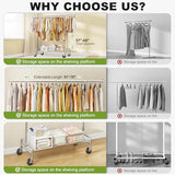 Raybee 76''W Clothes Rack, Heavy Duty Clothing Rack Load 450 LBS, Lockable Wheels & Adjustable Height, Garment Rack for Bedroom, Laundry Room, Closet
