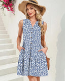 MOLERANI Women Summer Casual Sundress Sleeveless V Neck Button Down Tiered Dresses with Pockets Poolside Petite Lightweight,GY BU S Floral,2XL