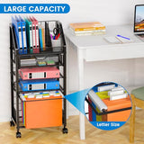 5 Tier Rolling File Cart with Drawer, Metal Office File Cart Organization with Sliding Trays