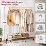SLEEPING LAMB Heavy Duty Clothing Racks for Hanging Clothes Rack, 43" Wide Rolling Garment Rack Metal Clothing Hanger Rack (Pink)