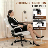 COMHOMA Comfy Office Chair, Home Desk Chair with Flip-up Armrests and Ergonomic Back - Heavy Duty PU Leather Executive Chair for Office Gaming, White