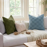a moment Set of 2 Decorative Linen Throw Pillow Covers,Large Grid Textured Neutral Boho Farmhouse Cushion Covers,Soft Aesthetic Pillowcases for Couch Sofa Living Room Home Decor,18x18 Inch,Blue